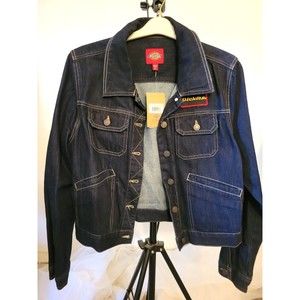 NWT Juniors Ladies Dickies Cropped Cotton Denim Jacket Dark Wash Sz XL
